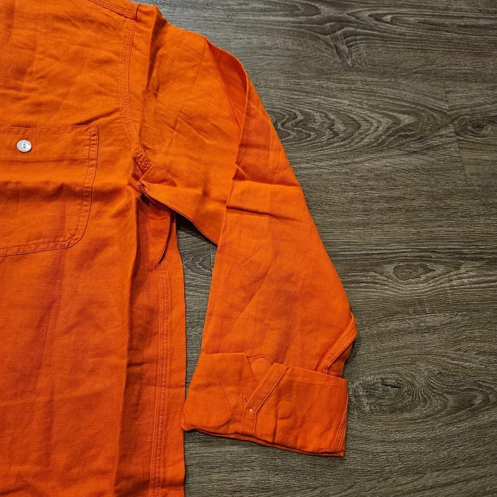 Polo Ralph Lauren Mens Large Solid Orange Button Up SS Linen Silk Workshirt